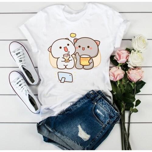 Newly women t-shirt cartoon funny cute peach cat print t shirt femme Harajuku kawaii summer tops tee shirt femme tumblr clothes