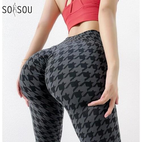 SOISOU New Yoga Leggings Tights Women Pants Seamless Fitness Sport Leggings High Waist Push Up Gym Elastic Pants Bird Pattern