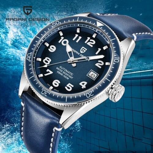 NEW PAGANI Design Mens Mechanical Watches Blue Leather Watch Men Luxury Waterproof Men Automatic Watches Business Clock PD-1649