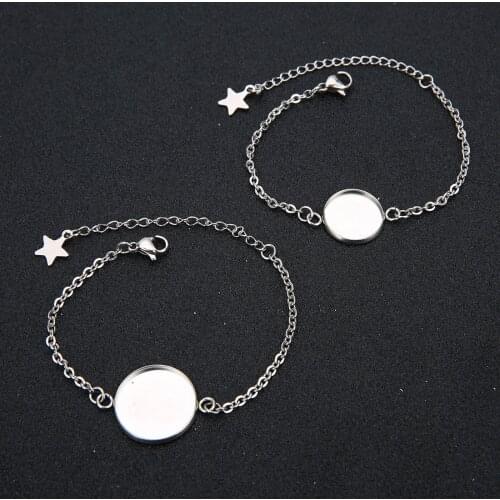 5pcs Fit 12 14 16 18 20mm Stainless Steel Tray Bezel Setting Cabochon Cameo Base Round Blank Bracelet Findings Jewelry Making