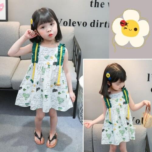 1-6T Girls Casual Dresses Sweet Ruffles Suspender Dress Summer Fashion Heart Letter Print Children A-line Princess Dress 2021
