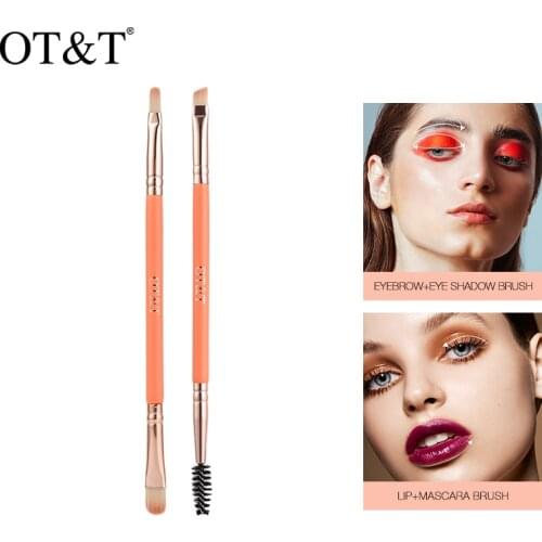 OT&T 2 PCS 2 In 1 Makeup Brushes Eyebrow Brush Mascara Spiral Brush Lip Brush Eyeshadow Brush Cosmetic Makeup Tool