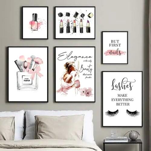 Perfume Lipstick Nail Polish Lashes Salon Wall Art Canvas Painting Nordic Posters And Prints Wall Pictures For Living Room Decor