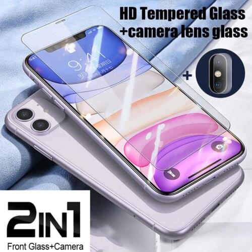 2IN1 Front Glass+Camera Len Film For iPhone 12 Pro Max 12 Mini 7 8 Plus X Ten 10 XR XS Max 11 Pro Max Screen Protector Film