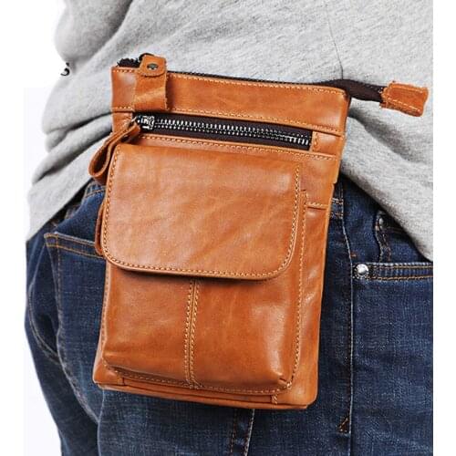 Genuine Leather Waist Bags Solid Fanny Shopping Waist Pack Belt Bag Phone Pouch Travel Male Small Leg Bag Tactical Chest Bag