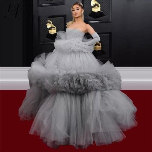 Tiered Tulle Dubai Celebrity Gown 2020 Newest Design Puffy Strapless Vestidos Dresses Special Occasion Gowns Arabic Formal Dress