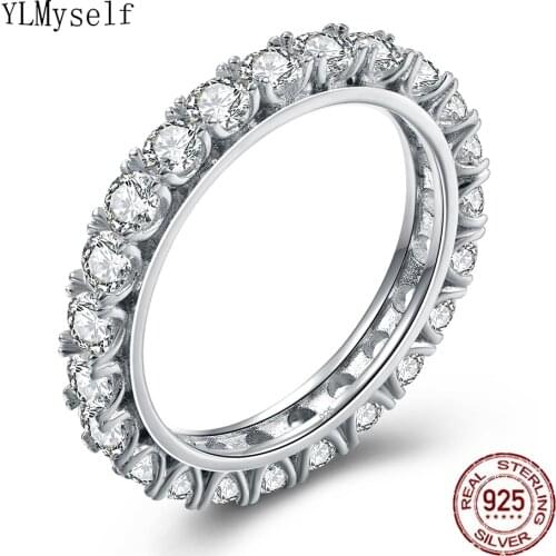 Size 5/6/7/8/9 Real Silver Jewelry Pave Bright 3mm Cubic Zircon Matching Tennis Ring Unisex Hiphop Rock 925 Jewellery