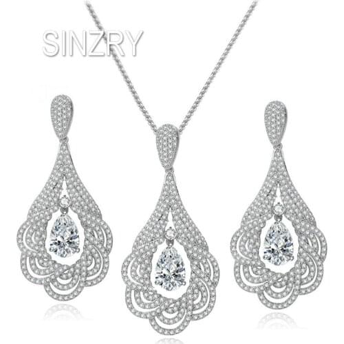 SINZRY bridal jewelry accessory cubic Zirconia vintage palace pendant necklace earring set trendy wedding jewelry set