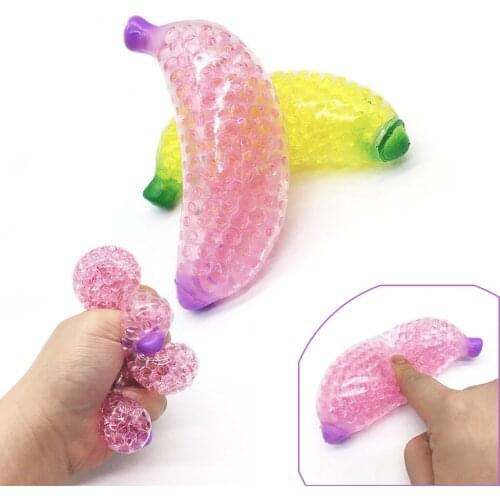 Squeeze Stress Relief Toy Spongy Banana Bead Stress Ball Toy Squeezable Squishies Stress Relief Toy Fidget Toys for Anxiety