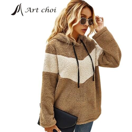 Thick Women Casual Faux Fur Jackets Loose Hoodie Sweatshirt Warm Elegant Female Fleece Tracksuit Plush Coats Outerwear Overcoat
