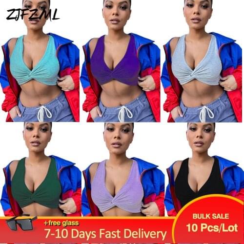 Bulk Items Wholesale Lots Womens Tank Tops Streetwear Criss Cross Front Slim Fit Vest Top Casual V-neck Sleeveless Croptops
