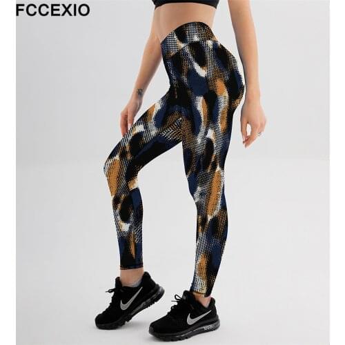 FCCEXIO The Art Colorful 3D Print Women High Waist Leggins New Plus Size Pants Fitness Slim Soft Stretch Leggings Run Trousers