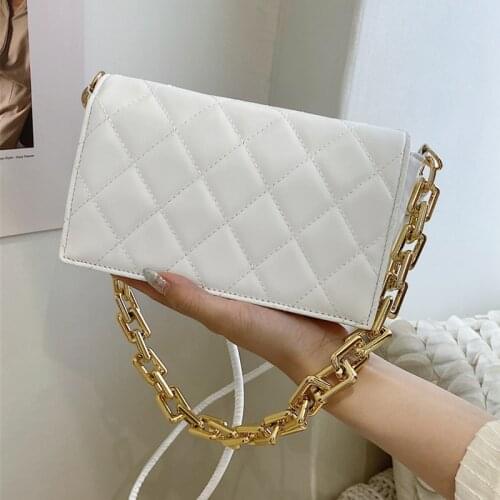 Womens Shoulder Bags 2021 Thick Metal Chain Pu Leather Shoulder Purses And Handbags Designer Ladies Flap Underarm Baguette Bag