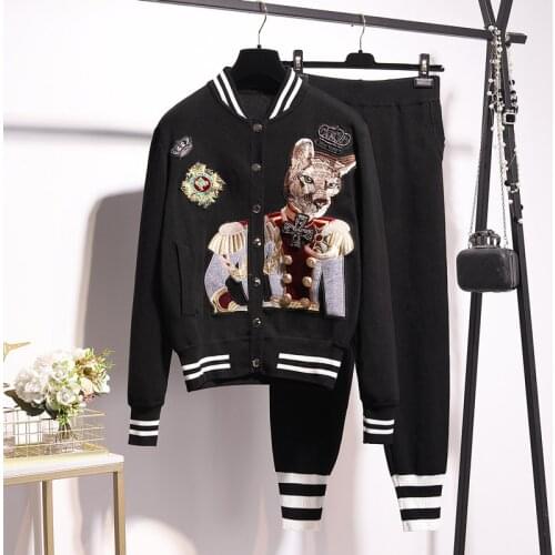Spring autumn womens high quality leisure suit Chic embroidery jackets+casual pants 2piece set Designer women sweat suit C239