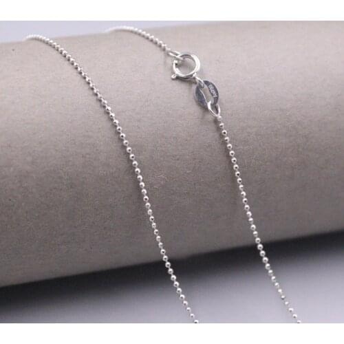 Au750 Real 18K White Gold Chain Neckalce For Women Female 0.9mmW Carved Beads Chain Choker Gold Necklace 18''L 18K Gold Jewelry