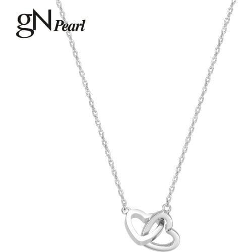GN Pearl Love Double Heart Pendant Necklace For Women Girls Cute Gift Romantic Sweet Simple Style Fashion Accessories gNPearl