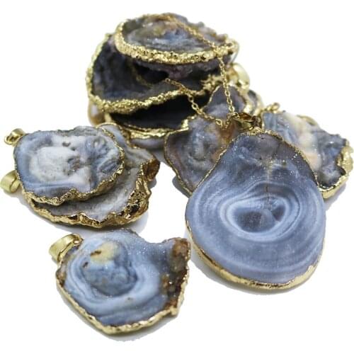 Exquisite Textured Natural Stone Necklace Crystal Onyx Semi Gems Slice Necklace for Women Classic Natural Onyx Pendant Necklace