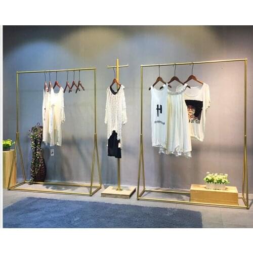 Clothing store display rack gold clothing rack womens wear store shelf hanging clothes rack clothes rack iron art simplicity