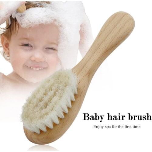 1pc Baby Pure Wool Hair Brush Child Comb Hairbrush Infant Cleaning Brush Supplies Wooden Comb Head Massager