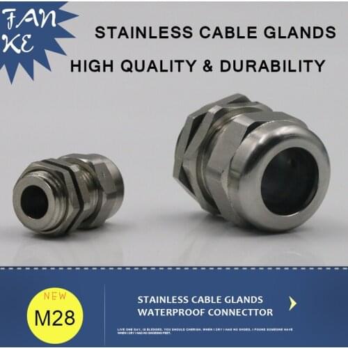 1piece M28*1.5 Cable Gland Stainless Steel Wire Rope Connector IP68 Cord Grips and Strain Relief Fittings For 13-18mm