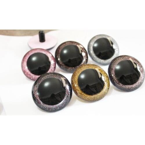 12pcs/lot 30mm/40mm /50mm big size round shape clear plastic safety toy eyes + glitter fabric+ hard washer--N6--color option