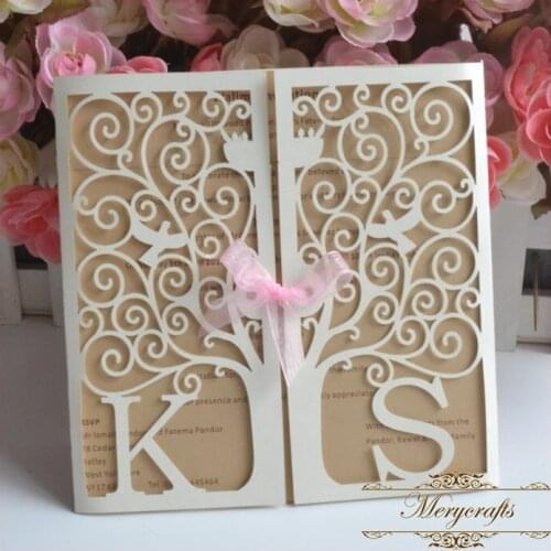 150pcs/lot beige/cream wedding invitaitons wedding invitations for marriage laser cut elegant wedding invitations china