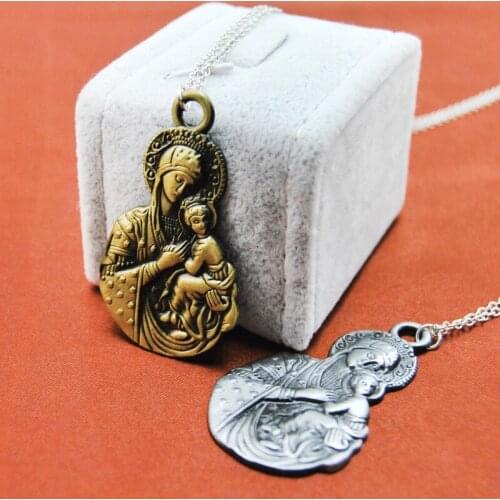 2pcs/lot Original New Vintage Virgin Mary Necklace Women Retro Gold the Madonna Prayer Pendant Necklaces Men Jewelry Collares