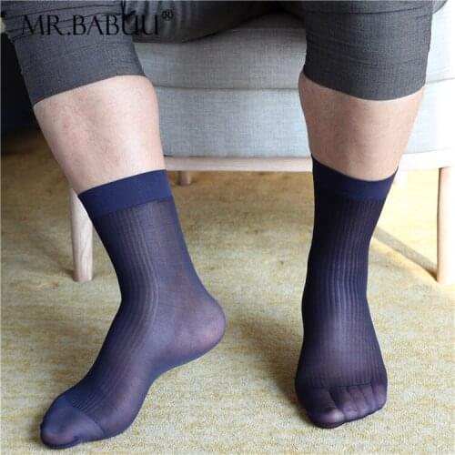 3Pair/lot Mens mercerized soft short tube smooth nylon stretch dress socks with stripe odor proof