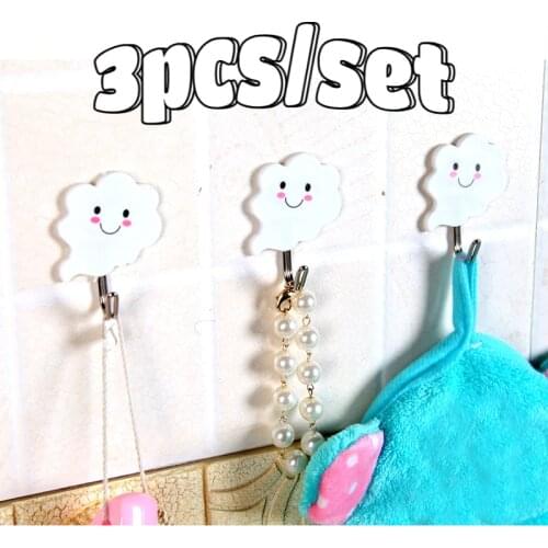 3pcs/set Strong Self Adhesive Door Wall Hangers Hooks Clouds Hanger Clothes Towel Holder Racks Kitchen Bathroom Accessories