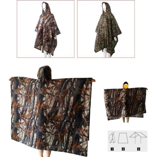 3in1 Outdoor Camping Backpack Rain Cover Poncho Coat Camouflage Tent Awning Mat