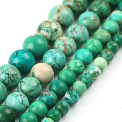 Wholesale Natural Stone Green Smooth Turquoises Round Spacer Beads For Jewelry Making 6 8 10 12mm Diy Bracelet Jewellery 15"
