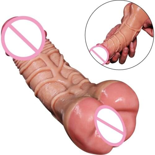 Real Skin Feel Cock Penis Enlarger Sleeve With Pussy Ass Men Women Masturbator Real Big Dildo For Adult Couples Gay Sex Toys
