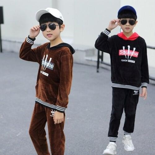 Brand Boys Warm Fleece Hoodies+Pants 2 Pcs Sets Boy Winter Velvet Sets Kids Clothes Girl Christmas Outfit Children Casual Suits