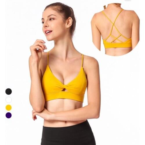 Sexy Workout Underwear Women Deep V Front Kink Beautiful Back Yoga Bras Crop Top Skin-Friendly Shockproof Fitness Bra