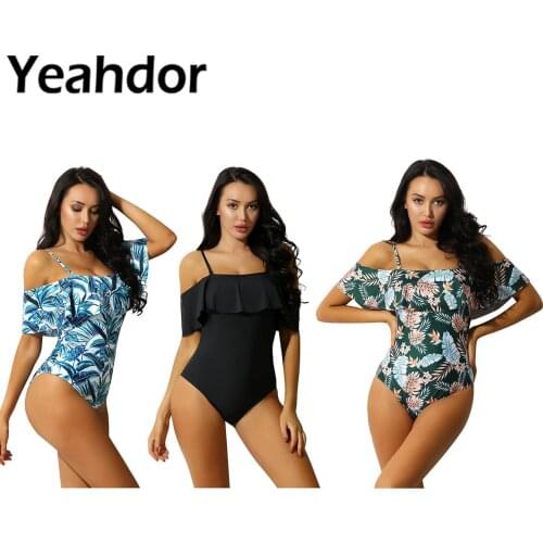 One Piece Swimsuit for Women Swimming Suit Off Shoulder Ruffled Bathing Suits Female Mankini Swimwear Swimming Suit Beachwear