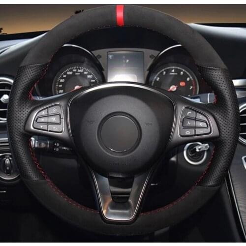 Black Suede Red Marker Car Steering Wheel Cover For Mercedes Benz C180 C200 C260 C300 B200 E200 E300 CLS260 CLS300 GLC260 GLC300