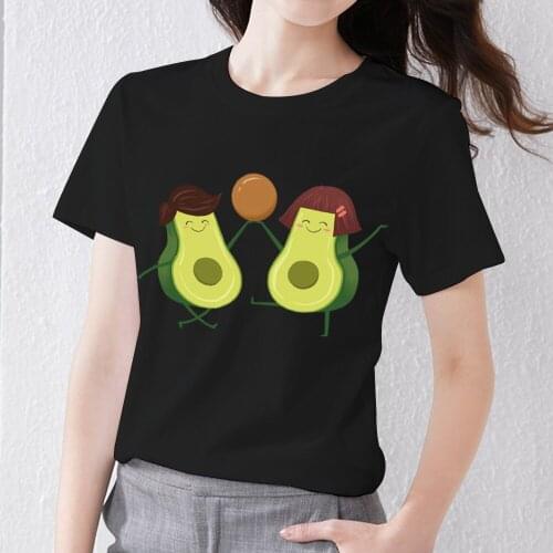 Womens T-shirt Classic O-neck Black All-match Ladies Tops Vogue Print Avocado Pattern Series Short Sleeve Tee Women Clothing
