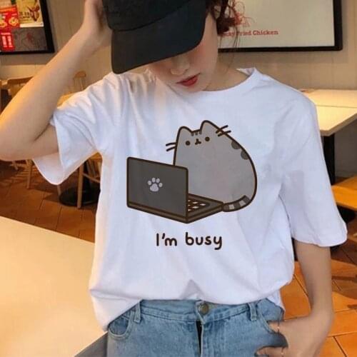 Funny Cat Kawaii Funmy Cartoon T Shirt Women I Am Busy Cute Anime T-shirt Harajuku Ullzang 90s Tshirt Graphic Top Tees Female