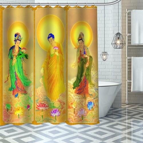 Hot Sale Buddha Custom Pattern Polyester Bath curtain Waterproof Shower Curtains DIY Bath Screen Printed Curtain for Bathroom