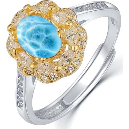 Beautiful Dominica Natural Larimar Stone 925 Sterling Silver Ring Fashion Oval 0.75ct Cut Larimar Engagement Wedding Ring