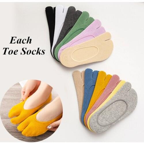 Summer Cotton Women Two Finger Socks Solid Breathable Two Toe Socks Ladies Non-Slip Fashion Invisible Low Cut Boat Sock