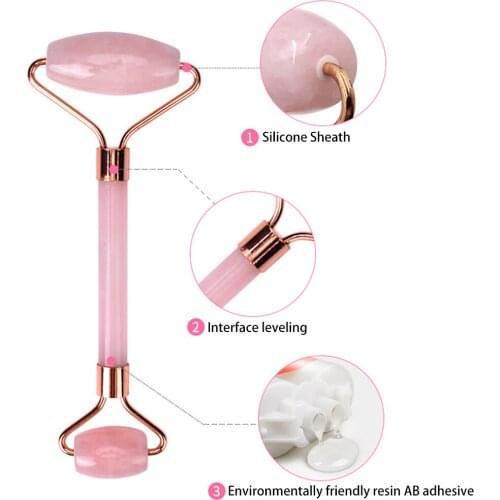 Jade Stone Facial Massage Roller For Face Pink Rose Natural Acupoint Face Eye Care SPA Massage Beauty Neck Thin Lift Tool