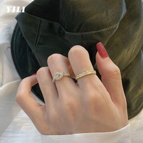 2021 New Korean Knot Metal Twist Open Rings Luxury Fashion Micro-inlaid Zircon Gold Opening Ring for Girls Female Party Jewelry