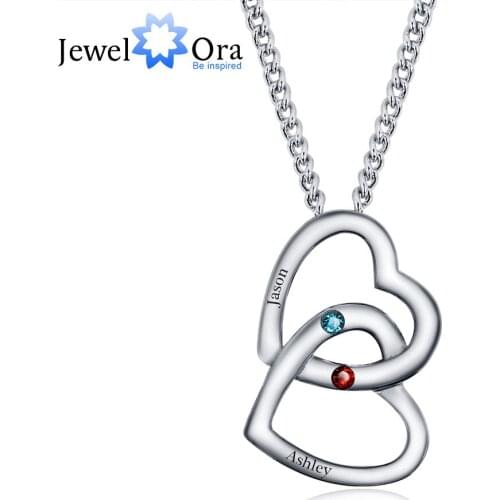 Personalized Pendants Necklaces Birthstone Merging Hearts 925 Sterling Silver Necklaces & Pendants (JewelOra NE101235)