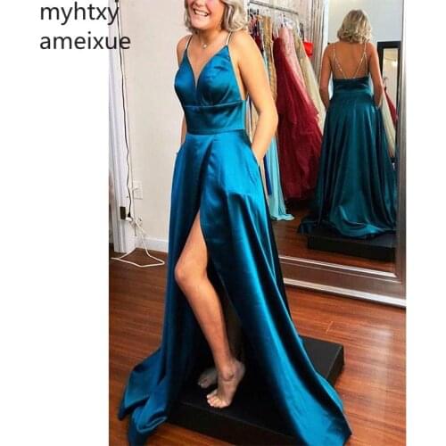 Sexy Royal Blue Plus Size Evening Gowns Backless Prom Dress with Beaded Spaghetti Straps Custom Made Long SatinRobe De Soiree