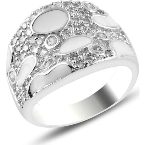 Silver 925 Sterling Enamel & Zircon Crystal Ring