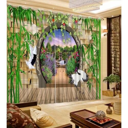 Modern 3D Window Curtain Blackout Sheer Curtains For Living Room Bedroom bamboo landscape 3D Drapes Cortinas