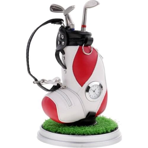 Mini Golf Bag Pen Holder With Lawn Base Clock And Three Golf Club Pens