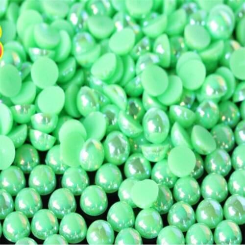 Loose 1.5mm-12mm Green AB Color DIY Half Round Flatback Pearl Beads ABS Plastic Imitation Half Pearl for Nail Arts Decoration
