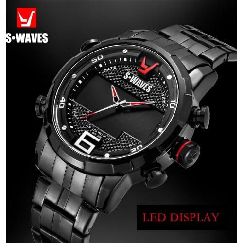 SWAVES Watch Men Top Brand LED Digital Analog Wristwatch Dual Display Watch Stainless Steel Male Clock Relogio Masculino SW2056S